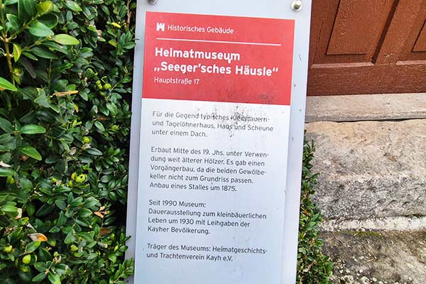 Anmeldung für eine Führung durch das Kayher Heimatmuseum Seegersche Häusle vom HGTV-Kayh e. V.